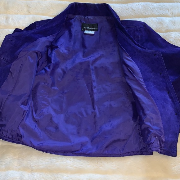 New Wave retro Vintage 80s purple genuine suede leather jacket size S M - Picture 12 of 13